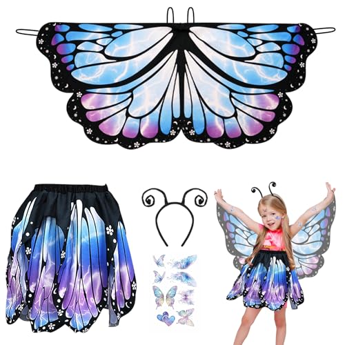 Kinwers Schmetterling Kostüm Kinder,4 Stück Kostüm Schmetterling Kinder Mädchen Schmetterlingsflügel mit Maske Haarreif Schmetterling-Rock,Halloween Kostüm Karneval Fasching Cosplay Kinwers Schmetterling Kostüm Kinder,4 Stück Kostüm Schmetterling Kinder Mädchen Schmetterlingsflügel mit Maske Haarreif Schmetterling-Rock,Halloween Kostüm Karneval Fasching Cosplay von Kinwers