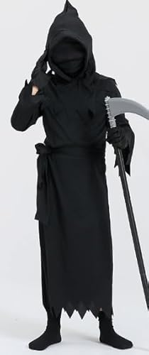 Kinwers Sensenmann Kostüm Herren,Halloween KostüMe Kinder Jungen MäDchen Gruselige Verkleidung Sense，für Halloween Party Karnevals Cosplay 140cm von Kinwers