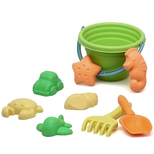 Kiokids | Beach Cube mit 8 Stück | Inklusive Schläger | Rechen & Formen | Nachhaltiges Weizenspielzeug für Kinder | Ideal für das Spielen und die Kreativität im Freien | Empfohlen +18 Monate von Kiokids