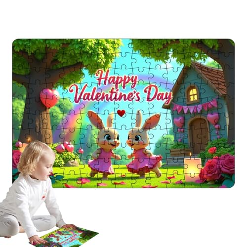 Kioriur Kaninchen-Puzzle für die Kinder, niedliches Kaninchen-Puzzle – 130 x lustige und herausfordernde Puzzles für den Valentinstag – niedliche einzigartige Puzzles für anregende Familienaktivitäten von Kioriur