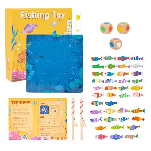 Kioriur Magnetisches Angelspiel, magnetisches Angelspiel – Angelspielzeug für Fischteich aus Holz, Angelspiel, Fischerspiel, Feinmotorik-Spielzeug mit zwei Angelruten, für von Kioriur