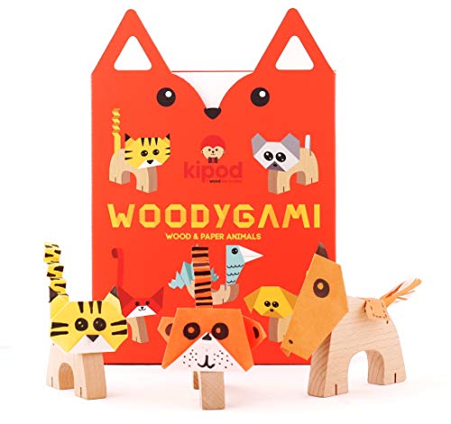 Kipod Toys 44703 Bastelset Bausatz Holztiere mit Origami-Papier, bunt von Kipod Toys