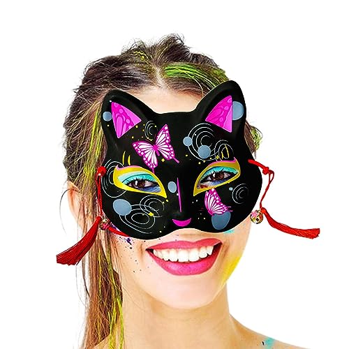 Kirdume Japanische Katzengesichtsmaske | Dark Color Series Halloween-Tiermaske,Farblich bemalte Kätzchen-Maske mit halbem Gesicht für die dunkle Farbserie im japanischen Stil, handbemalt von Kirdume
