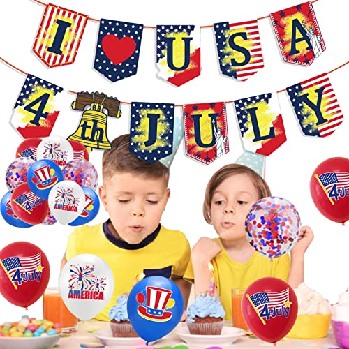 Kirdume Luftballons und Wimpelkette zum Unabhängigkeitstag,Luftballons und Wimpelkette für patriotische Partys - Patriotische Dekorationen,Sichere, langlebige weiße und blaue Dekorationen zum Gedenken von Kirdume