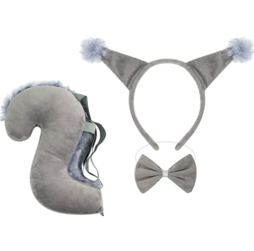 Kirei Sui 3 Stück Eichhörnchen Kostüm Set mit Ohren Stirnband Fliege Schwanz Halloween Kostüme Zubehör Cosplay für Erwachsene, Grau, Einheitsgröße Kirei Sui 3 Stück Eichhörnchen Kostüm Set mit Ohren Stirnband Fliege Schwanz Halloween Kostüme Zubehör Cosplay für Erwachsene, Grau, Einheitsgröße von Kirei Sui