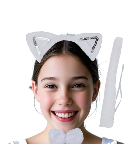 Kirei Sui 3-teiliges weißes Katzenkostüm Glitzer Stirnband Halloween Dress Up Zubehör Cosplay Kit für Erwachsene, Helles Braun, Einheitsgröße Kirei Sui 3-teiliges weißes Katzenkostüm Glitzer Stirnband Halloween Dress Up Zubehör Cosplay Kit für Erwachsene, Helles Braun, Einheitsgröße von Kirei Sui