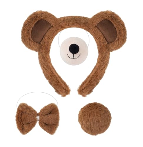 Kirei Sui 4 Stück Bär Kostüm Set mit Ohren Stirnband Fliege Schwanz Nase Halloween Kostüme Zubehör Cosplay für Erwachsene Braun Kirei Sui 4 Stück Bär Kostüm Set mit Ohren Stirnband Fliege Schwanz Nase Halloween Kostüme Zubehör Cosplay für Erwachsene Braun von Kirei Sui