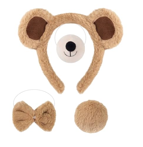 Kirei Sui 4 Stück Bär Kostüm Set mit Ohren Stirnband Fliege Schwanz Nase Halloween Kostüme Zubehör Cosplay für Erwachsene Hellbraun Kirei Sui 4 Stück Bär Kostüm Set mit Ohren Stirnband Fliege Schwanz Nase Halloween Kostüme Zubehör Cosplay für Erwachsene Hellbraun von Kirei Sui