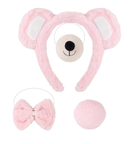 Kirei Sui 4 Stück Bär Kostüm Set mit Ohren Stirnband Fliege Schwanz Nase Halloween Kostüme Zubehör Cosplay für Erwachsene Rosa Kirei Sui 4 Stück Bär Kostüm Set mit Ohren Stirnband Fliege Schwanz Nase Halloween Kostüme Zubehör Cosplay für Erwachsene Rosa von Kirei Sui