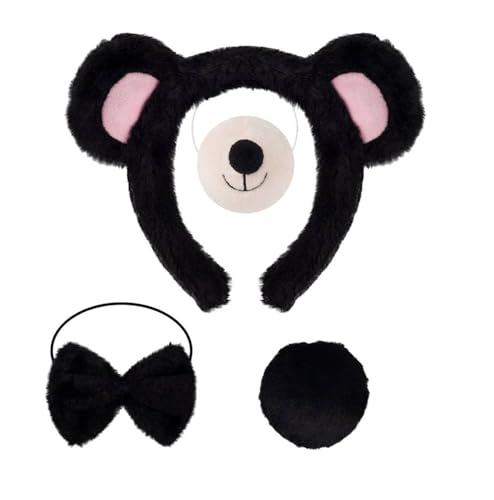 Kirei Sui 4 Stück Bär Kostüm Set mit Ohren Stirnband Fliege Schwanz Nase Halloween Kostüme Zubehör Cosplay für Erwachsene Schwarz Kirei Sui 4 Stück Bär Kostüm Set mit Ohren Stirnband Fliege Schwanz Nase Halloween Kostüme Zubehör Cosplay für Erwachsene Schwarz von Kirei Sui