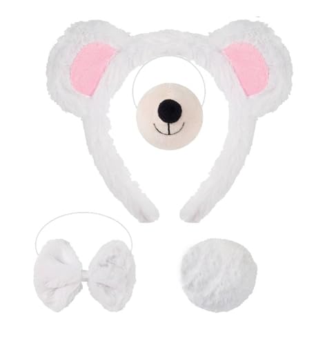 Kirei Sui 4 Stück Bär Kostüm Set mit Ohren Stirnband Fliege Schwanz Nase Halloween Kostüme Zubehör Cosplay für Erwachsene Weiß Kirei Sui 4 Stück Bär Kostüm Set mit Ohren Stirnband Fliege Schwanz Nase Halloween Kostüme Zubehör Cosplay für Erwachsene Weiß von Kirei Sui