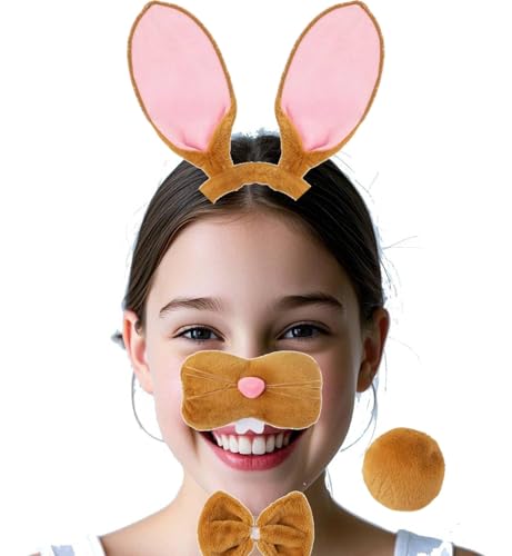 Kirei Sui 4-teiliges Hasenkostüm Hasenohren Nase Stirnband Halloween Dress Up Zubehör Cosplay Kit für Erwachsene, Helles Braun, Einheitsgröße Kirei Sui 4-teiliges Hasenkostüm Hasenohren Nase Stirnband Halloween Dress Up Zubehör Cosplay Kit für Erwachsene, Helles Braun, Einheitsgröße von Kirei Sui