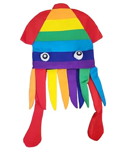 Kirei Sui Farbenfroher Regenbogen-Plüsch-Tintenfisch, Tintenfisch, lustiges Partyhut, Kostüm für Erwachsene, Regenbogenfarben (Regenbogen) von Kirei Sui