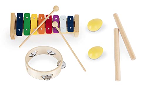 Classic Cantabile Kinder-Percussion Set - 8-Teiliges Percussion Set mit Glockenspiel, Tambourin aus Holz, Klangstäben und 2 Egg-Shakern - Ideal für Kindergarten und Musikalische Früherziehung von Classic Cantabile