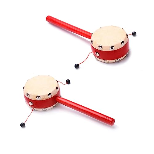 2Stücke Schafsleder Trommelrassel mit Holzgriff Traditionelles Musikinstrument für Junge Mädchen Musikverständnis und Hand Augen Koordination von Kisangel