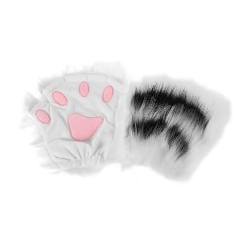 Kisangel 1 Paar Katzenkrallenhandschuhe Flauschige Fäustlinge Katzenkratzhandschuhe Maskenkleid Fingerlose Fäustlinge Katzen Verkleidungsset Pelzige Pfotenhandschuhe Tierfäustlinge von Kisangel