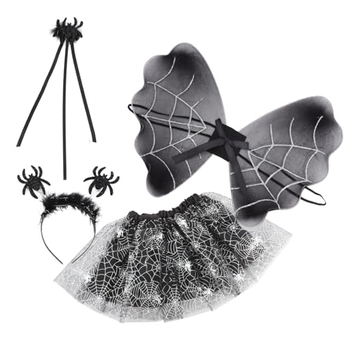 Kisangel 1 Satz Halloween Spider Tutu Rock Set für Teiliges Kostüm mit Flügeln und Zauberstab für Cosplay und Bühnenauftritte von Kisangel