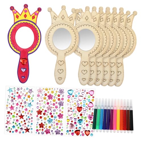 Kisangel 1 Satz Holzspielzeug handgemachte Holz Spiegel Bastelset Holz Spielzeugset Holz Kreatives Basteln Prinzessin Ornamente Spiegel für das Handwerk Holzhandwerk Buchsbaum von Kisangel