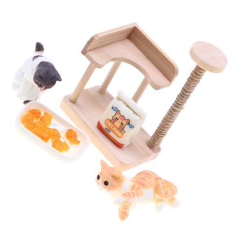 Kisangel 1 Satz Katzen -Crawler -Modell realistisches Katzenmodell Liebenswert Miniatur entzückende Katze Puppenhaus-Katzenturm Figur Mini-Kratzbaumschmuck Mini-Holzmöbel schmücken hölzern von Kisangel