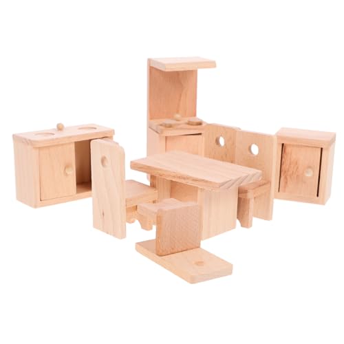 Kisangel 1 Satz Mini-Esszimmermöbel winzig klein Miniaturen Miniaturmöbel Möbelmodell Desktop-Ornament Schreibtischmodell Mini-Möbelverzierung Spielspielzeug vorgeben Holz von Kisangel