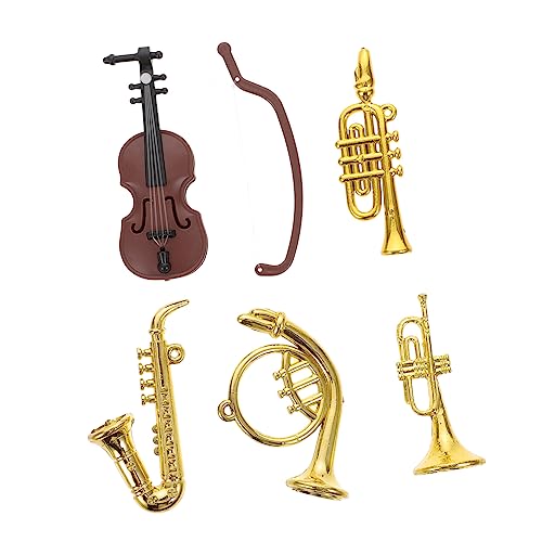 Kisangel 1 Satz Mini-Musikinstrument Musical Miniatur Violine Saxophon-Ornament Puppenhaus Trompete Dekore Dekoratives Mini-geigenmodell Puppenhaus Trompete Schmuck Plastik von Kisangel