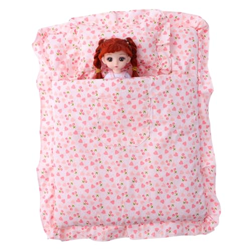 Kisangel 1 Satz Puppen-Erdbeer-Schlafsack Kissen für Puppen Puppendecken Puppenhausdecke Schlafsack mini Schlafsack Puppenhauskissen Puppenhausbettwäsche mit Matratze Stoff von Kisangel