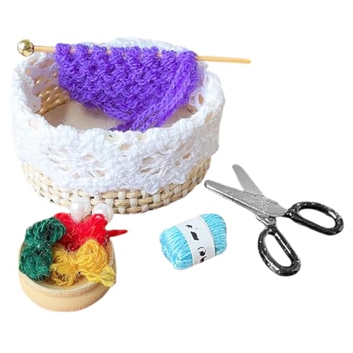 Kisangel 1 Satz Puppenstuben Strickset mit Garn und Zubehör für DIY Projekte und Vintage Dekoration für Puppenhausmöbel und Kreative Bastelideen von Kisangel