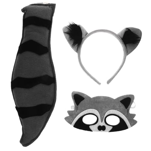 Kisangel 1 Satz Raccoon Kostümset Tierkostüm Zubehör mit Ohren Haarreif Maske und für Halloween Cosplay und Geburtstagsfeiern Perfektes Accessoire für Partys und Maskeraden von Kisangel