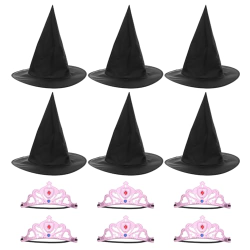 Kisangel 1 Set Hexenhut: Prinzessinnenkrone und Hexenhut für Kinder, schwarze Zaubererkappe – Feen-Zauberer-Kostüm für Geburtstagspartys, Cosplay-Event-Dekorationen von Kisangel
