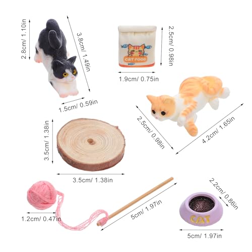 Kisangel 1 Set Katzenfiguren für Puppenhäuser: Winzige Katzenfiguren mit Mini-Garnknäuel als Puppenhauszubehör – realistisches Miniatur-Kätzchen-Spielset für das Spielen im Haus von Kisangel
