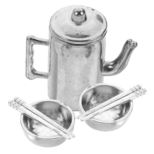 Kisangel 1 Set Miniatur Puppenhausgeschirr Servierutensilien Wasserkocher Puppenhauszubehör Puppenhausbedarf Mini Küchenzubehör Miniatur Puppengeschirr Mini Schüssel Eisen Silber von Kisangel