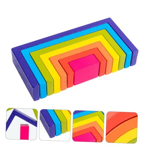 Kisangel 1 Set Quadratische Regenbogen Bausteine Erkennungsspielzeug Frühes Lernspielzeug Kognitives Geometrischer Block Kindergartenbedarf Brettspiele Spielzeugblöcke Holz von Kisangel