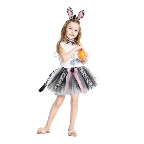 Kisangel 1 Set Zebrarock Anzug Halloween Kostüm Kostümschwanz Und Tier Tutu Kleid Cosplay Rock Zebra Ohren Polyester Polyester von Kisangel