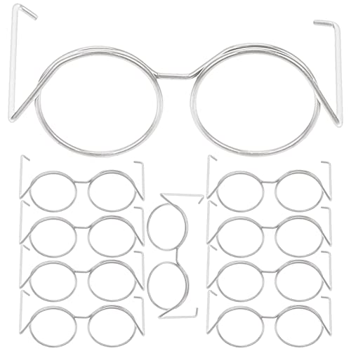 Kisangel 10 Paar Puppenbrillen Metalldrahtrand Klare Gläser Brillen Kleine Puppenbrillen Mini-Sonnenbrillen Puppen-Anziehbrillen Mini-Puppen Kostümzubehör (Silber) von Kisangel