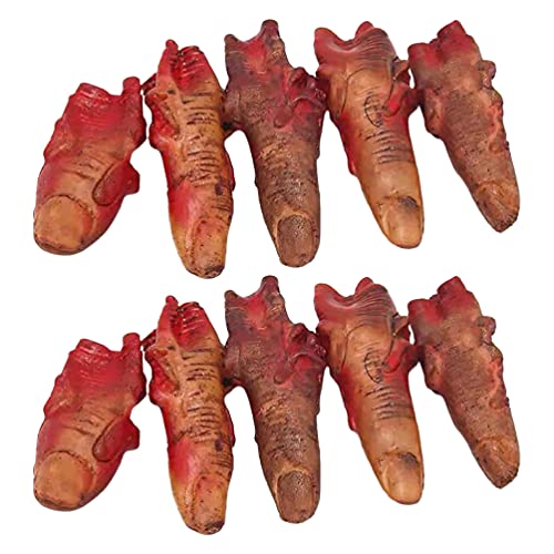 Kisangel 10 Stück Halloween Blutige Abgetrennte Finger, Realistische Fake Körperteile Requisiten für Halloween Party Dekorationen, Horror Zombie Scherzartikel (Dunkelrot) von Kisangel