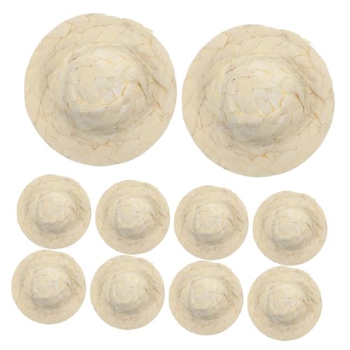 Kisangel 10 Stück Puppenmütze Miniatur Kleiner Hut Puppenhaus gewebte Mütze winzig puppengewebte hüte Babypuppen Dollhouse Accessories Dollhouse zubehör gewebter Hut kleine Hutstütze Stroh von Kisangel
