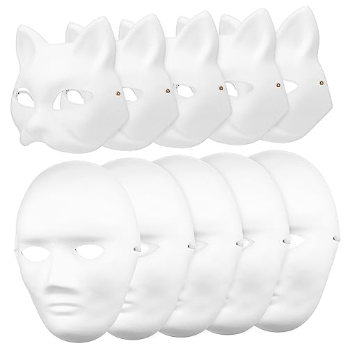Kisangel 10 Stück Teiliges DIY Kostümset Weiße Papiermasken Katzen und Männerdesign Handbemalt Kreativ Wiederverwendbar für Halloween Karneval Cosplay Party von Kisangel