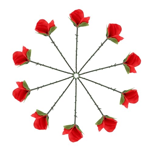 Kisangel 10 Stück Teiliges Faltbare Rote Rosen Zaubertricks Magische Blütenverwandlung Realistische Bühnenrequisiten für Close Up Zaubershows Geeignet für Bühne Bar Party und von Kisangel