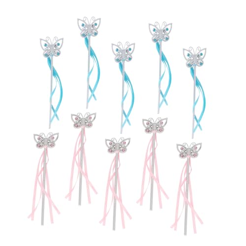 Kisangel 10 Stück Teiliges Feen Zauberstab mit Schmetterlingsflügeln und Bunten Bändern Leicht Elegant für Mädchen Kostüm Party Bühne Halloween und Kindergeburtstag Zufällige Farbe von Kisangel
