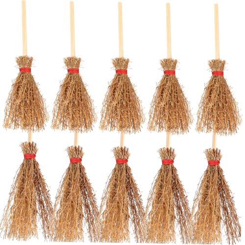 Kisangel 10 Stück Teiliges Miniatur Handgefertigte Besen Realistische Kleine Hexenbesen Modelle Miniature Broomsticks für Puppenhaus Halloween Dekoration DIY Basteln und Sammler von Kisangel