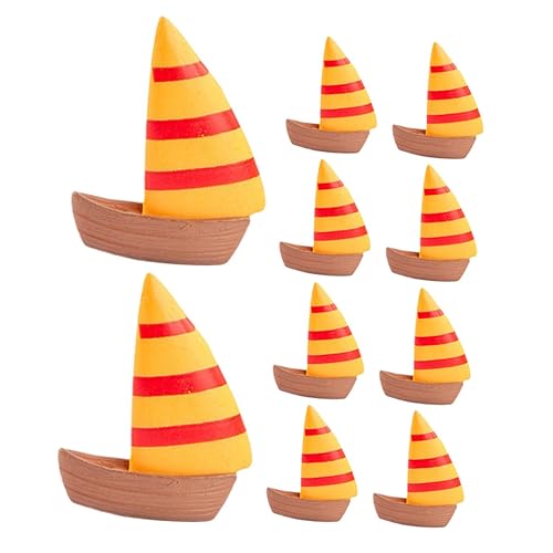 Kisangel 10 Stück Teiliges Miniatur Segelboot Gelb Detailreiche Mikro Landschaft Dekofigur für Tisch Vielseitige Mediterrane Strand und Gartendekoration Lebendige Miniatur Ornamente von Kisangel