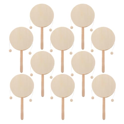 Kisangel 10 Stück Teiliges Unbemalte Holz Rasseltrommeln Rundform DIY Percussion Instrumente Leicht Handhabung Blanko Holzspielzeug für Kreative und Bastelprojekte Vorschule von Kisangel