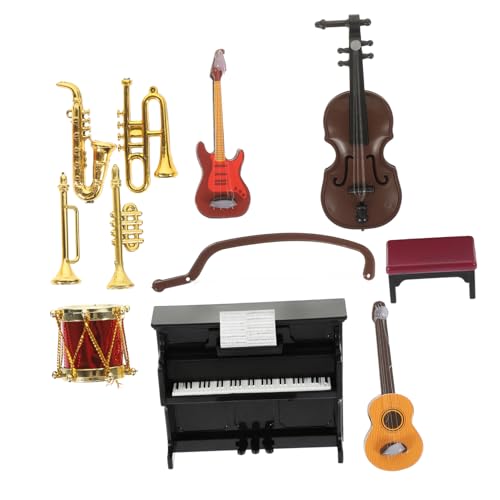 Kisangel 11 Stück Teiliges Miniatur Musikinstrumente Puppenhaus Zubehör Detailgetreu aus Kunststoff Kreative Spielzeugdekoration Handliche für Puppenhaus Verschönerung und von Kisangel