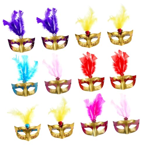 Kisangel 12 Stck. Teiliges Karnevalsmasken mit Federschmuck Leichte Handgefertigte Maskerade für Damen Bunte Halloween und Kostümparty Accessoires Bequeme Langlebige von Kisangel