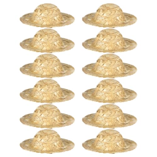 Kisangel 12 Stück Mini-Strohhüte, handgefertigte gewebte Hüte, winzige Strickmütze für Puppen, zum Selbermachen, Basteln, Schmuck, Dekoration, Puppenhaus, Sommerzubehör, 9 cm von Kisangel