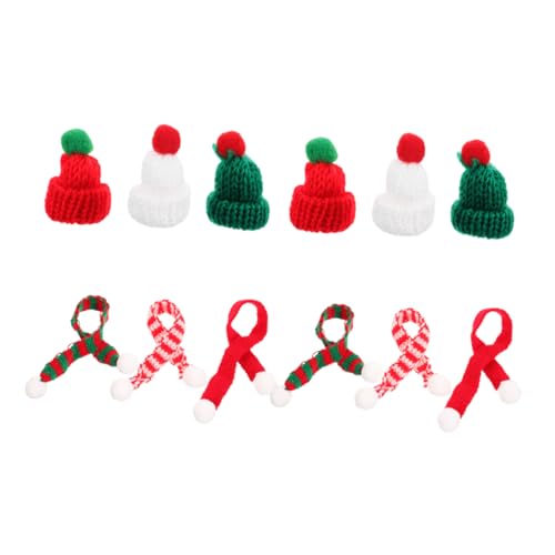 Kisangel 12 Stück Mini Weihnachtsmützen und Schals Teiliges DIY Bastelzubehör für Weihnachten Rote Weiße Grüne Mützen und Schals für Weihnachtsdeko und Puppenhausgestaltung von Kisangel