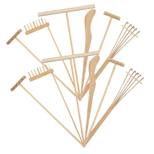 Kisangel 12 Stück Teiliges Mini Holzrechen für Sandtisch Leichte Desktop Meditation Rechen Praktische Gartengeräte für Zen Garten Dekoration und DIY Sandgarten Gestaltung von Kisangel