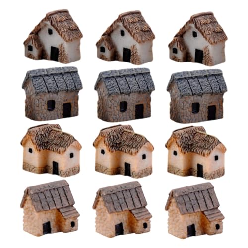 Kisangel 12 Stück Teiliges Miniatur-dorfhaus aus Langlebigem Resin Märchenhafte Miniaturhäuser für DIY Mooslandschaft Vielseitige Dekoration für Pflanzgefäße Schreibtisch und Bonsai von Kisangel