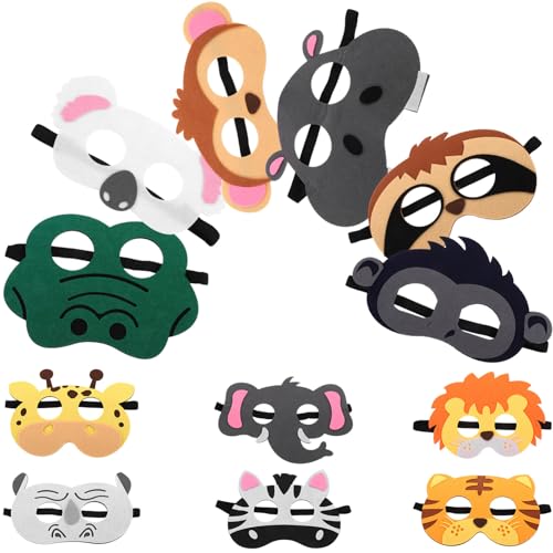 Kisangel 12 Stück Teiliges Set Tiermasken aus Filz für Lustige Halloween Cosplay Masken für Partys Geburtstagsfeiern und Karneval Wiederverwendbare Tier Maskerade Zubehörteile von Kisangel