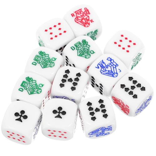 Kisangel 12 Stück Weiße Pokerfarbe Pokerwürfel Spiele für Geburtstagsfeiern Spielzubehör Zieh mit klarer Tasche Brettspiele Würfel Standard-Spielwürfel Acryl von Kisangel